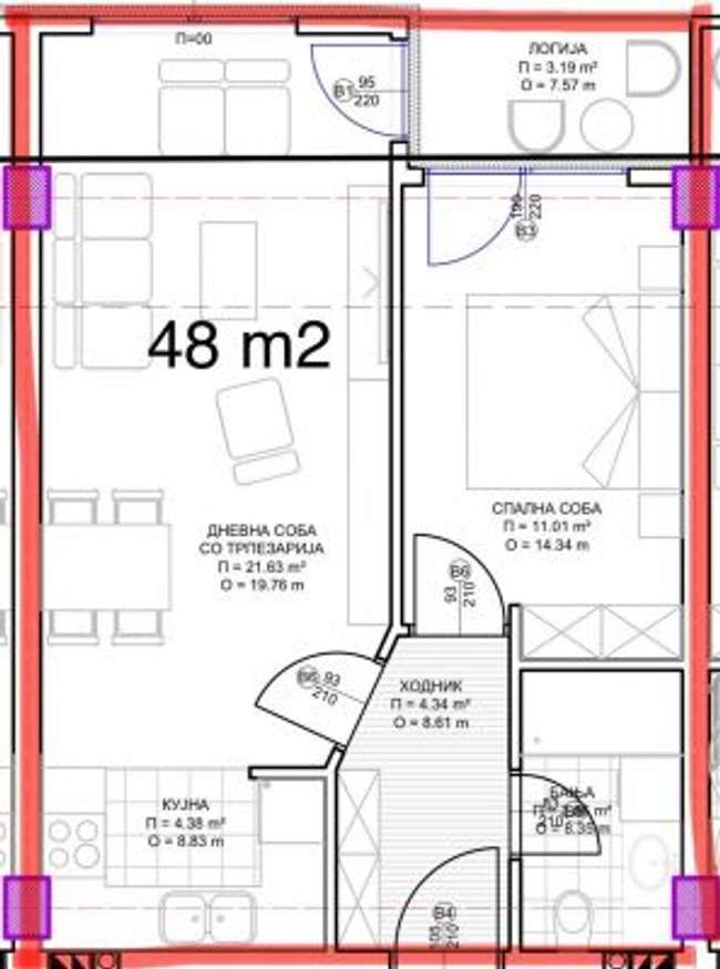 Apartament me dy dhoma në ndërtim Bulevardi Turistik 48 m2 - 2
