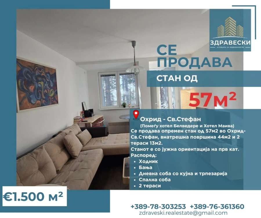 Stan od 57m2 vo Sveti Stefan - ZDRAVESKI - 1