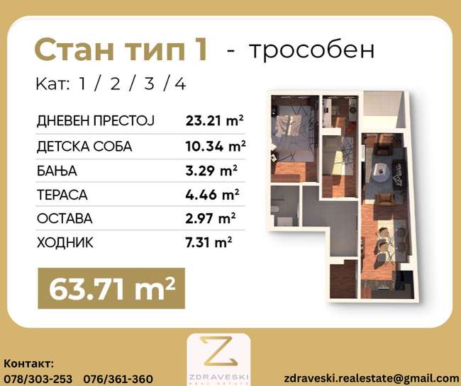 Apartment under construction of 64m2 Boulevard Turistichka - ZDRAVESKI - 2