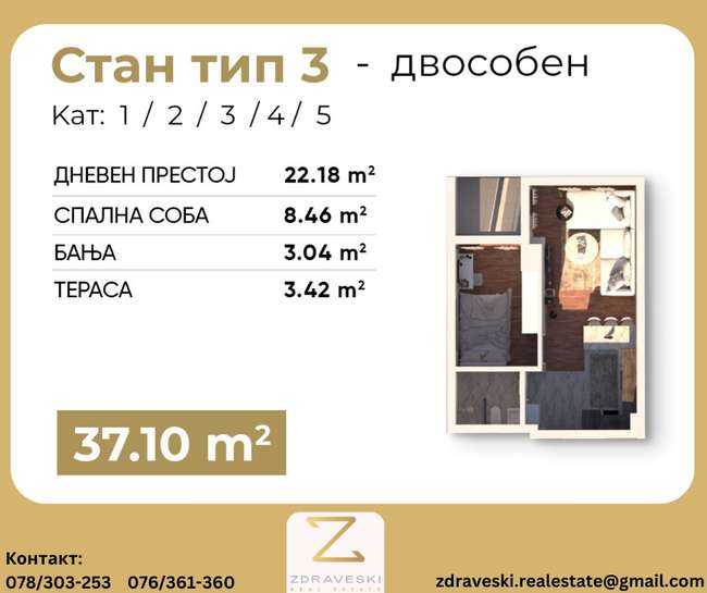 Apartment under construction of 37m2 Boulevard Tourist - ZDRAVESKI - 2