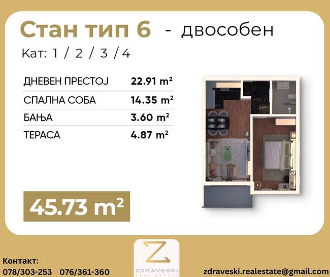 Стан во градба од 46m2 на  Булевар Туристичка - ZDRAVESKI - 2